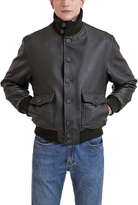 Landing Leathers Men Navy A-1 Leather Flight Bomber Jacket