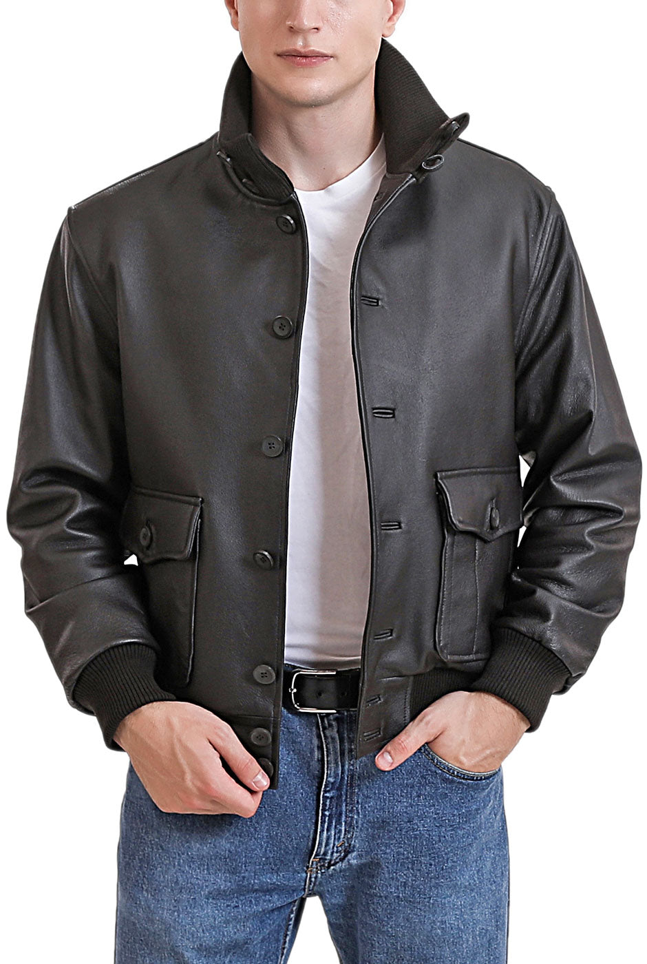 Landing Leathers Men Navy A-1 Leather Flight Bomber Jacket