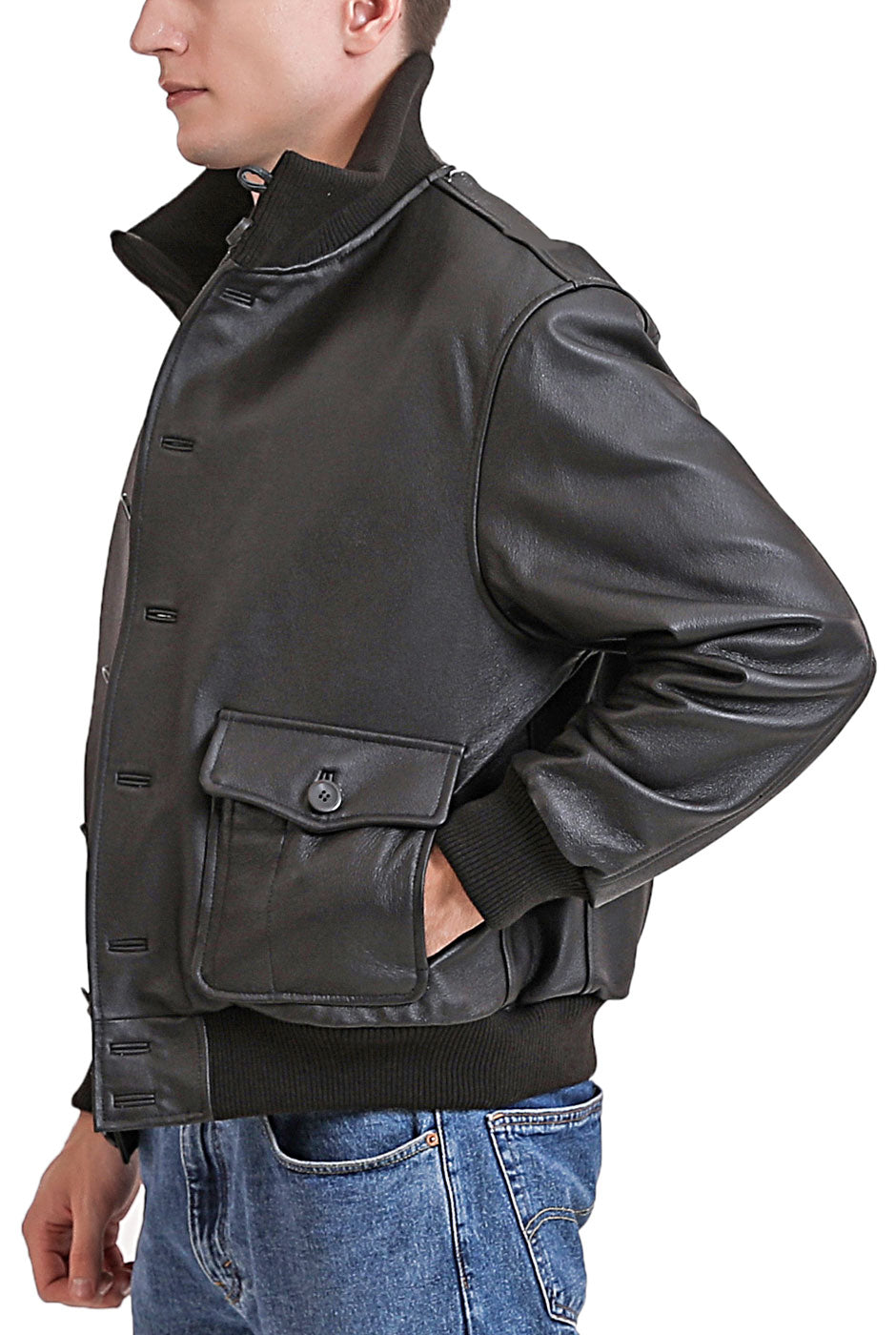 Landing Leathers Men Navy A-1 Leather Flight Bomber Jacket