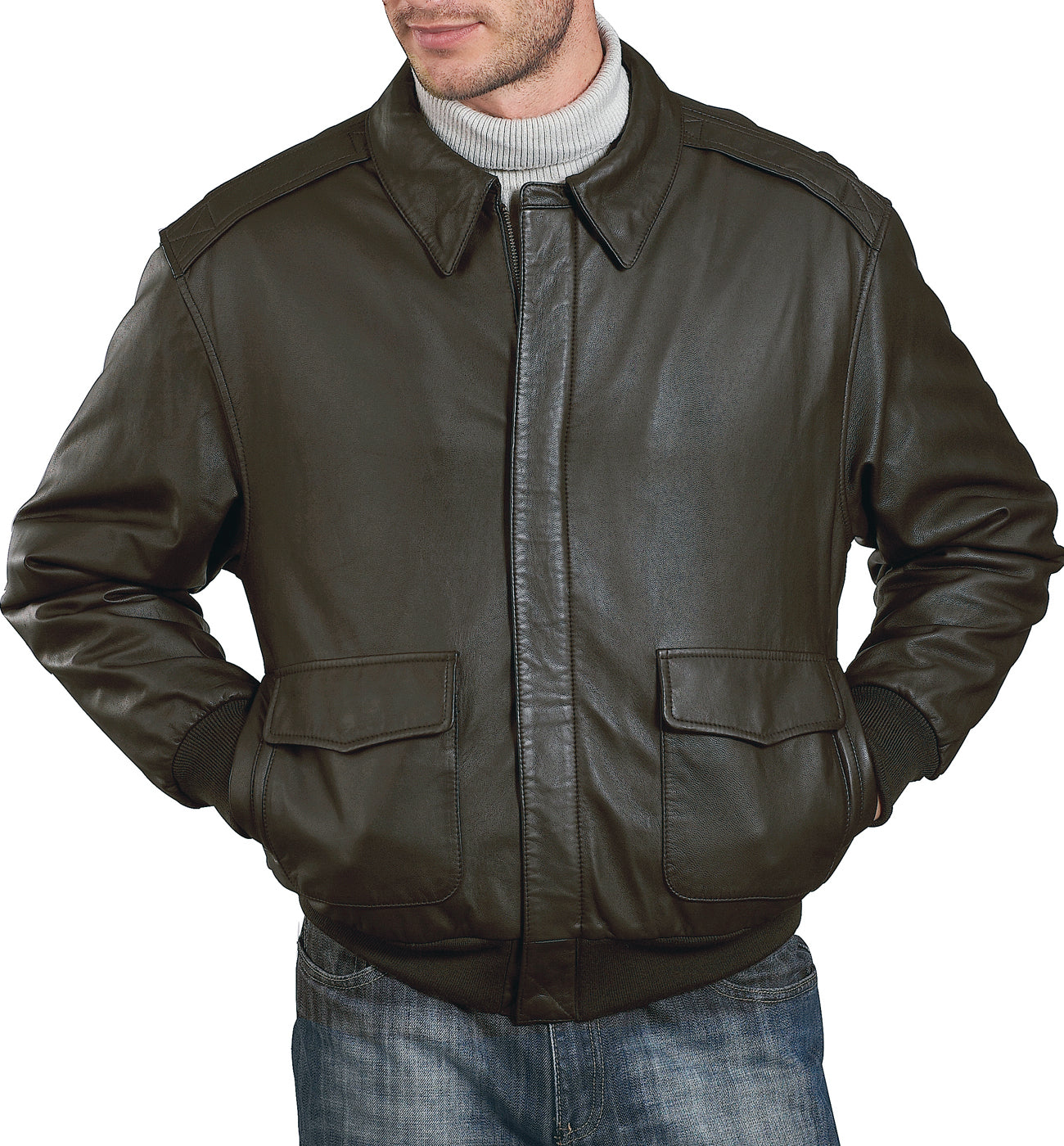 Landing Leathers Men Monogram Collection Air Force A-2 Leather Flight Bomber  Jacket Dark Brown Medium at  Men's Clothing store