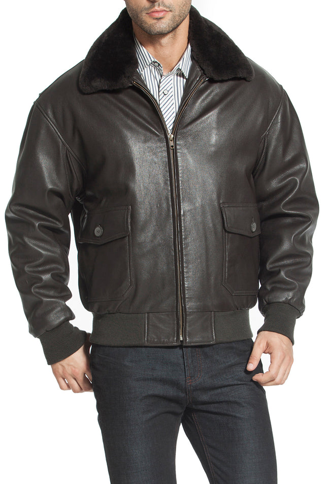 Landing Leathers Navy Men G-1 Goatskin Leather Flight Bomber Jacket