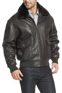 Landing Leathers Navy Men G-1 Goatskin Leather Flight Bomber Jacket