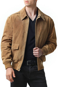 Landing Leathers Men Air Force A-2 Suede Leather Flight Bomber Jacket