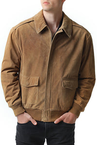 Landing Leathers Men Air Force A-2 Suede Leather Flight Bomber Jacket