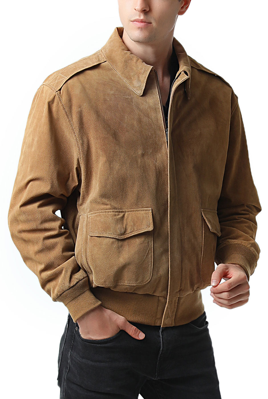 Landing Leathers Men Air Force A-2 Suede Leather Flight Bomber Jacket