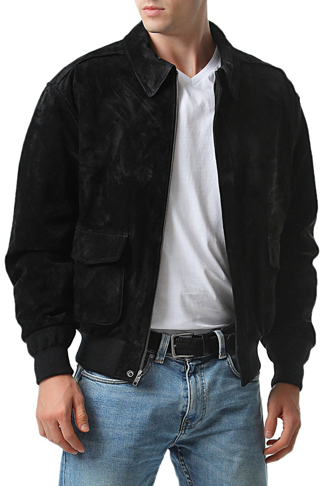 Landing Leathers Men Air Force A-2 Suede Leather Flight Bomber Jacket