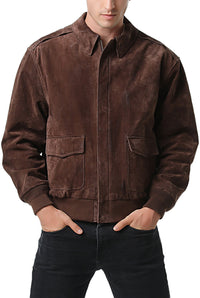 Landing Leathers Men Air Force A-2 Suede Leather Flight Bomber Jacket