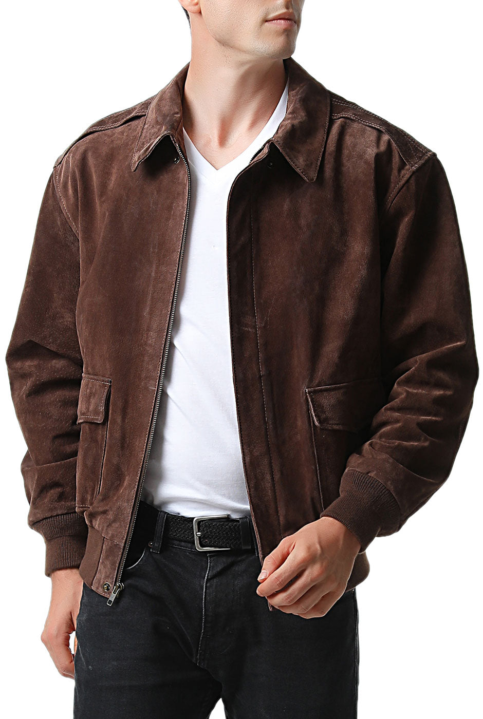 Landing Leathers Men Air Force A-2 Suede Leather Flight Bomber Jacket