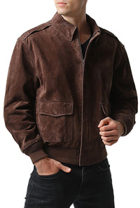 Landing Leathers Men Air Force A-2 Suede Leather Flight Bomber Jacket