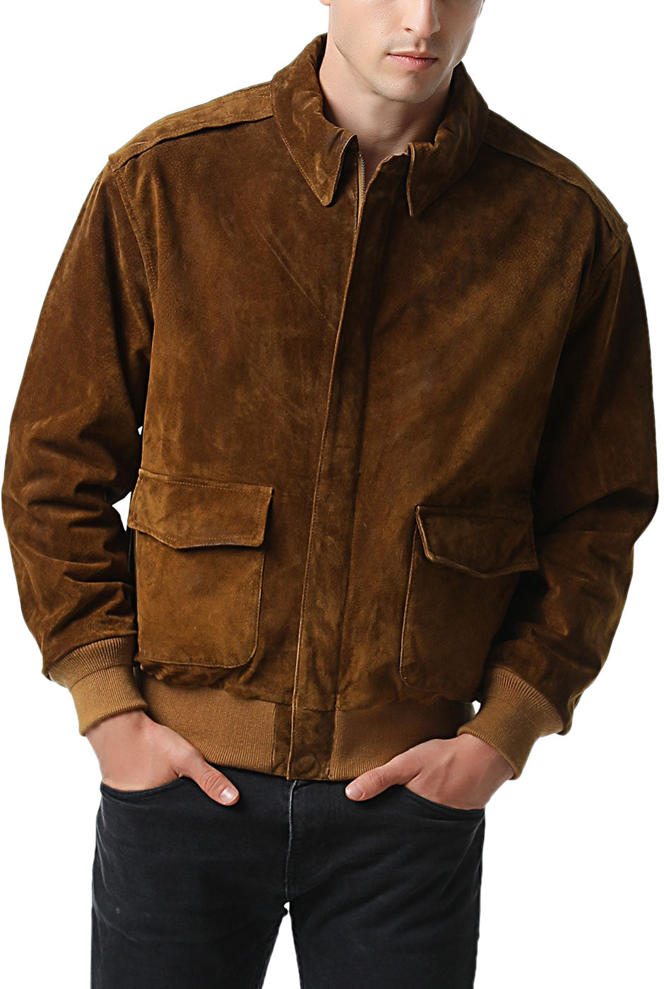 Landing Leathers Men Air Force A-2 Suede Leather Flight Bomber Jacket