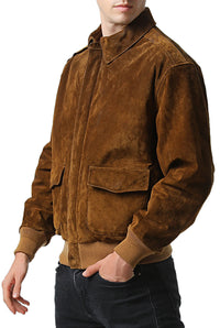 Landing Leathers Men Air Force A-2 Suede Leather Flight Bomber Jacket