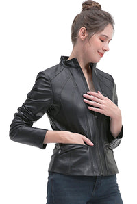 BGSD Women Kayla Lambskin Leather Scuba Jacket