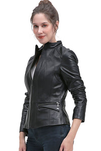 BGSD Women Kayla Lambskin Leather Scuba Jacket