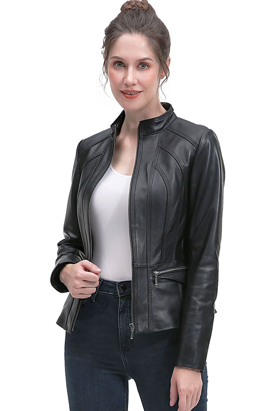 BGSD Women Kayla Lambskin Leather Scuba Jacket