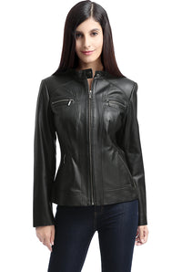 BGSD Women Mila Zip Front Lambskin Leather Jacket