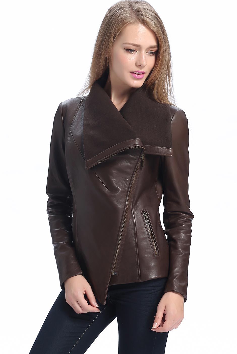 BGSD Women Lily Lambskin Leather Drape Jacket