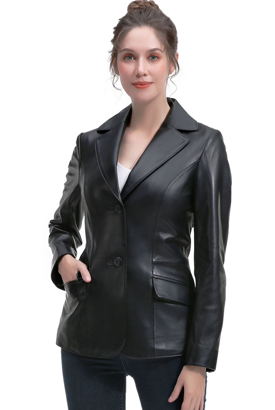 BGSD Women Ruth Lambskin Leather Blazer Jacket