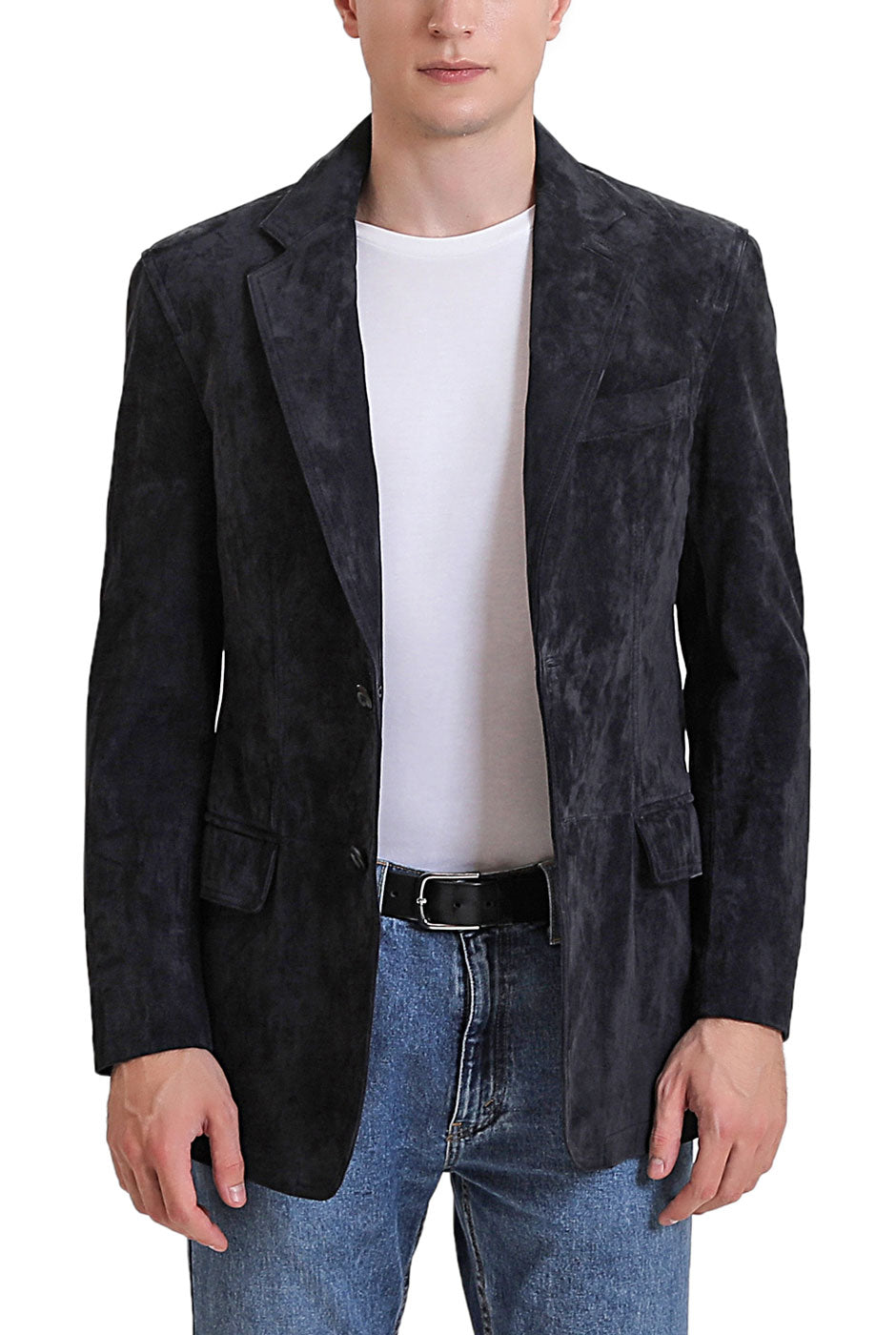 BGSD Men Grant Two-Button Suede Leather Blazer