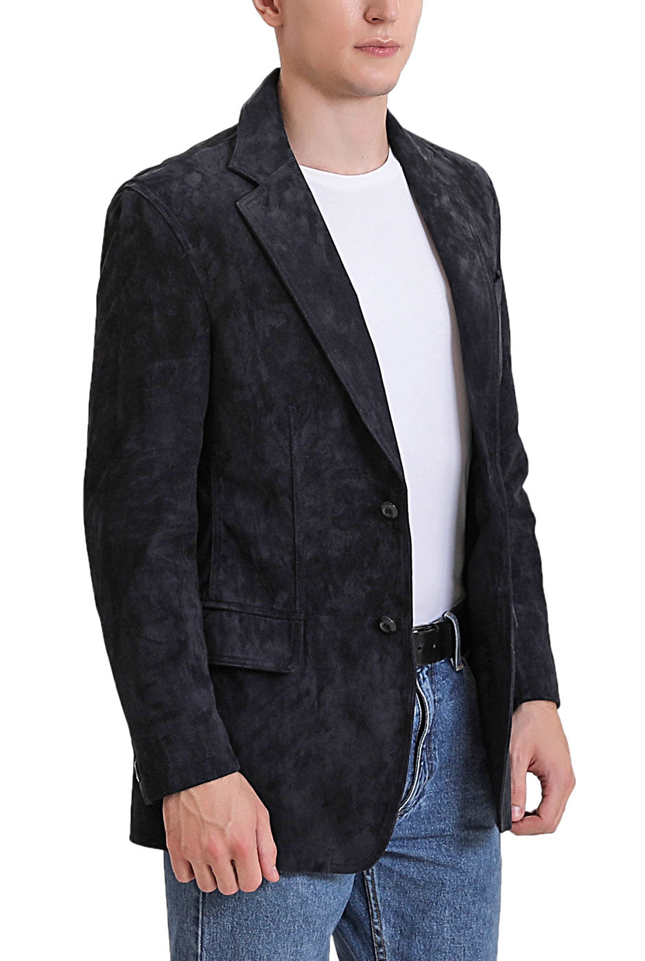 BGSD Men Grant Two-Button Suede Leather Blazer