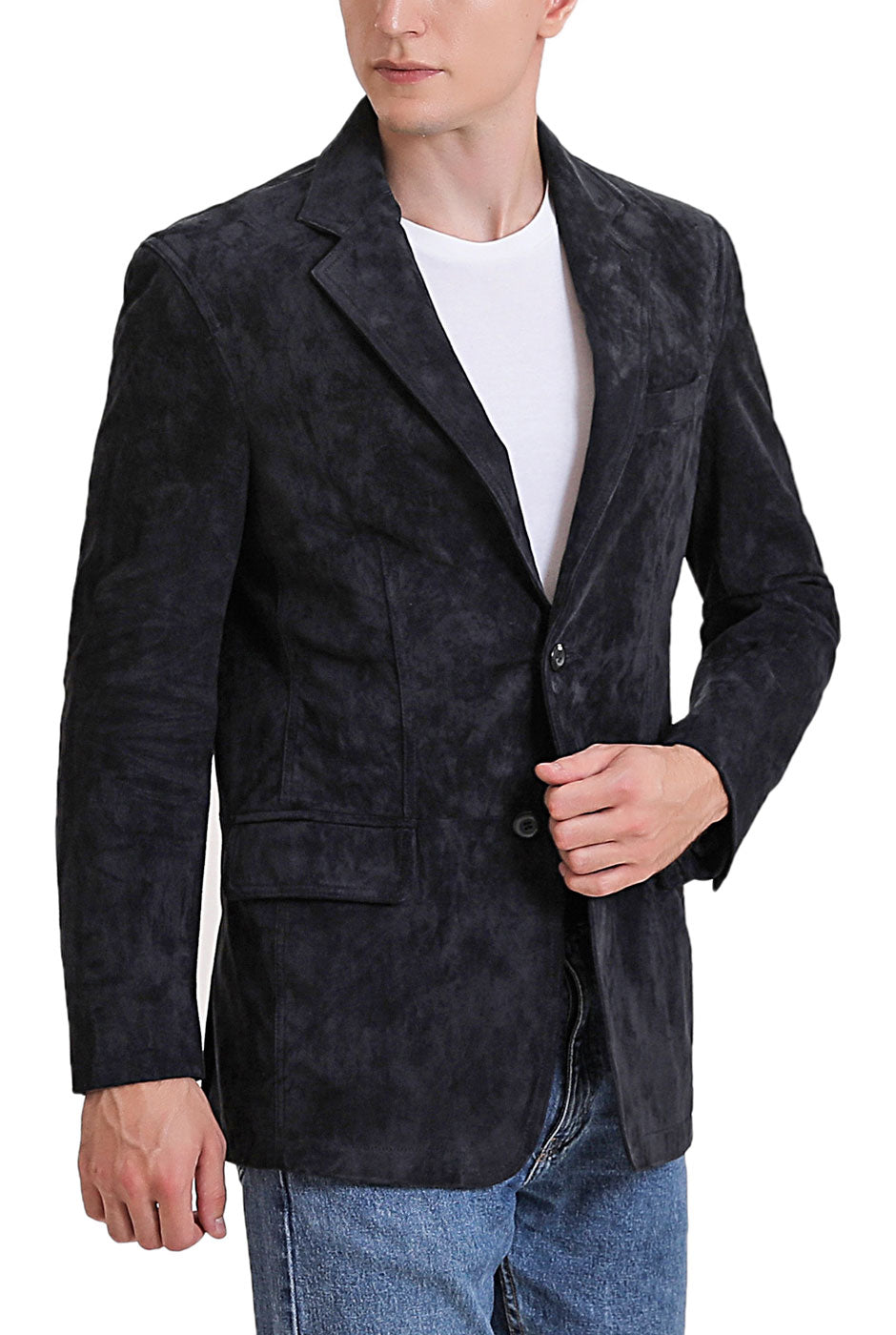 BGSD Men Grant Two-Button Suede Leather Blazer