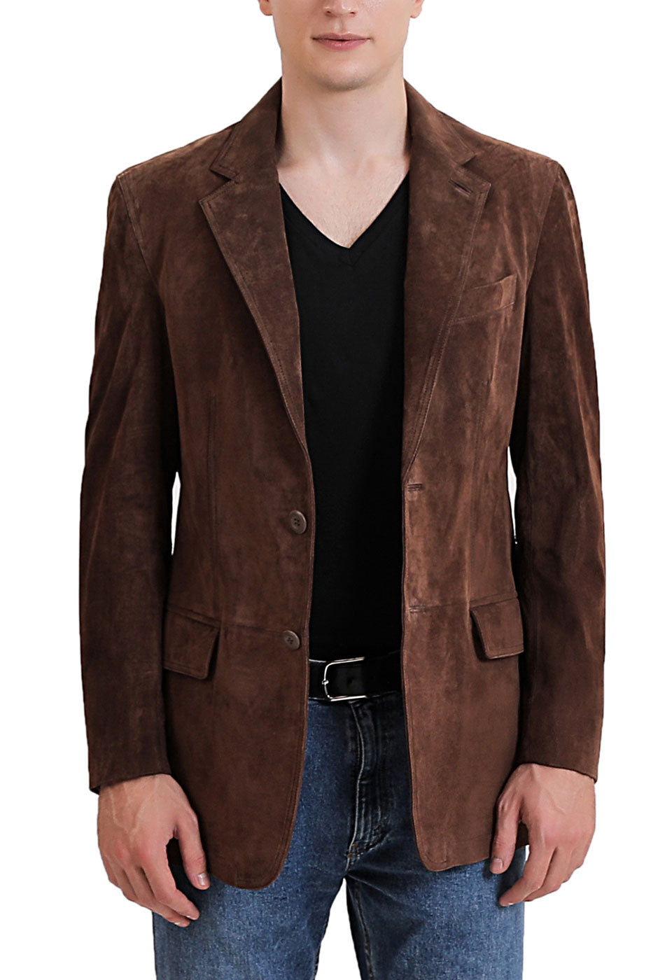 BGSD Men Grant Two-Button Suede Leather Blazer