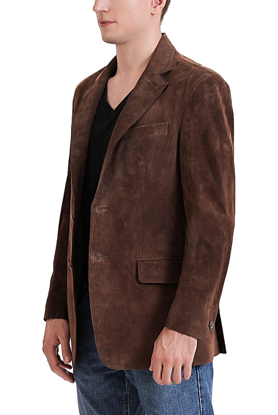 BGSD Men Grant Two-Button Suede Leather Blazer