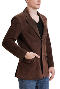 BGSD Men Grant Two-Button Suede Leather Blazer