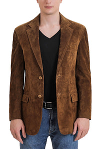 BGSD Men Grant Two-Button Suede Leather Blazer