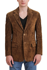 BGSD Men Grant Two-Button Suede Leather Blazer