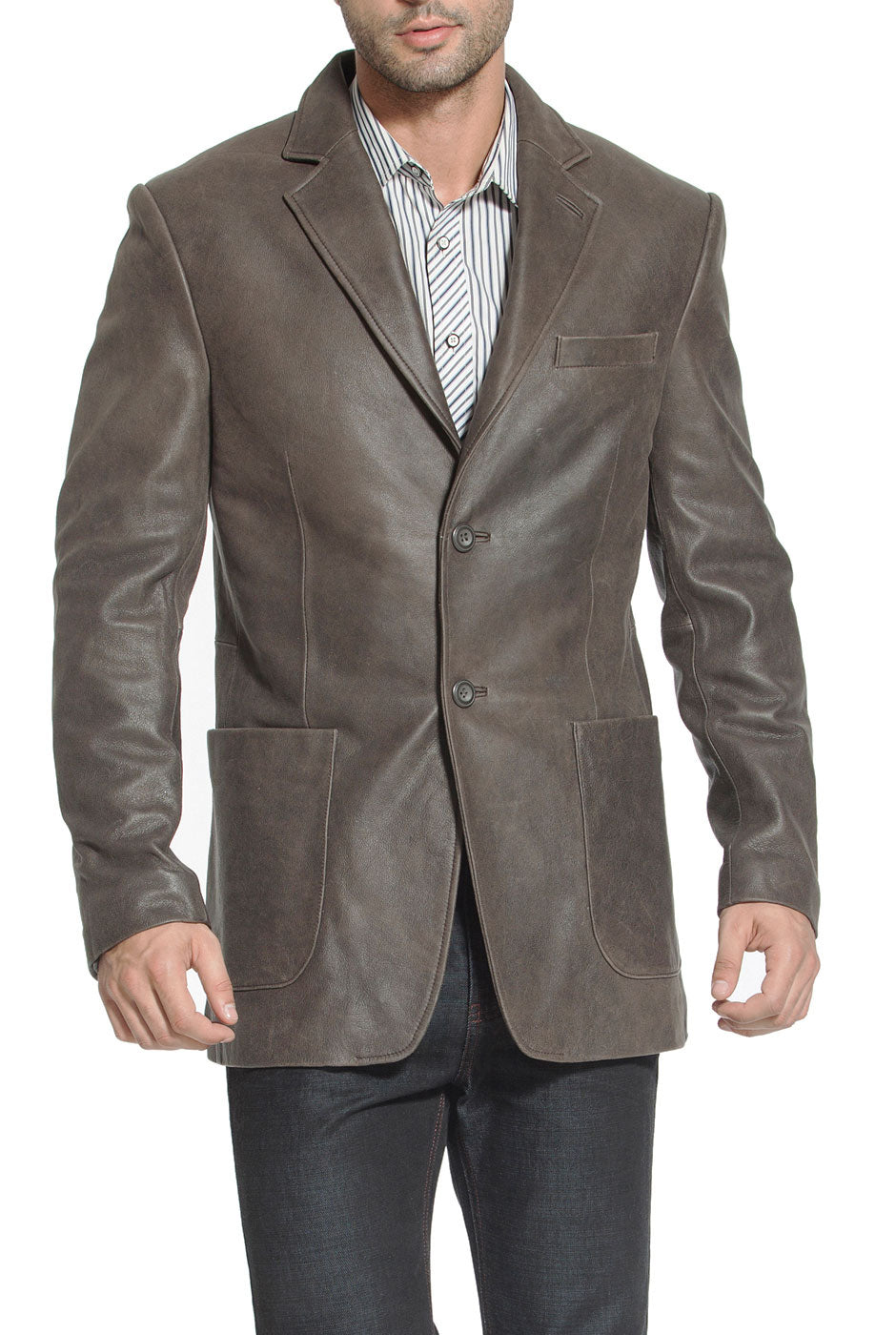 BGSD Men Eric Two-Button Distressed Cowhide Leather Blazer