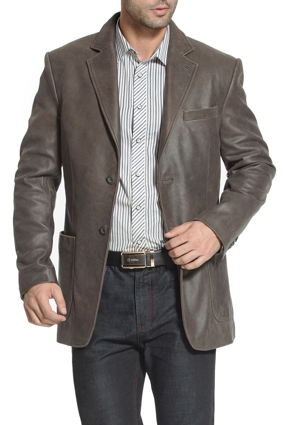 BGSD Men Eric Two-Button Distressed Cowhide Leather Blazer