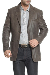 BGSD Men Eric Two-Button Distressed Cowhide Leather Blazer