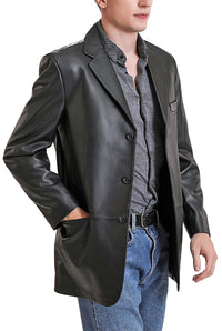 BGSD Men Liam Three-Button Leather Blazer