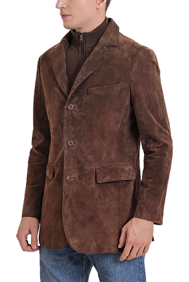 BGSD Men Brett Suede Leather Blazer with Zip-Out Bib