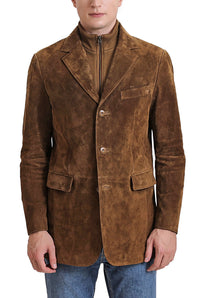 BGSD Men Brett Suede Leather Blazer with Zip-Out Bib