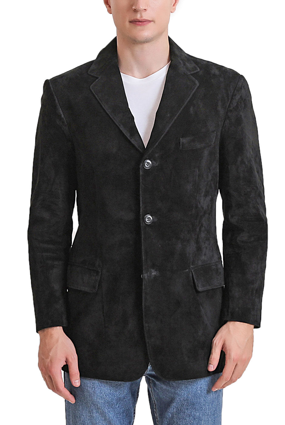 BGSD Men Robert Three-Button Suede Leather Blazer