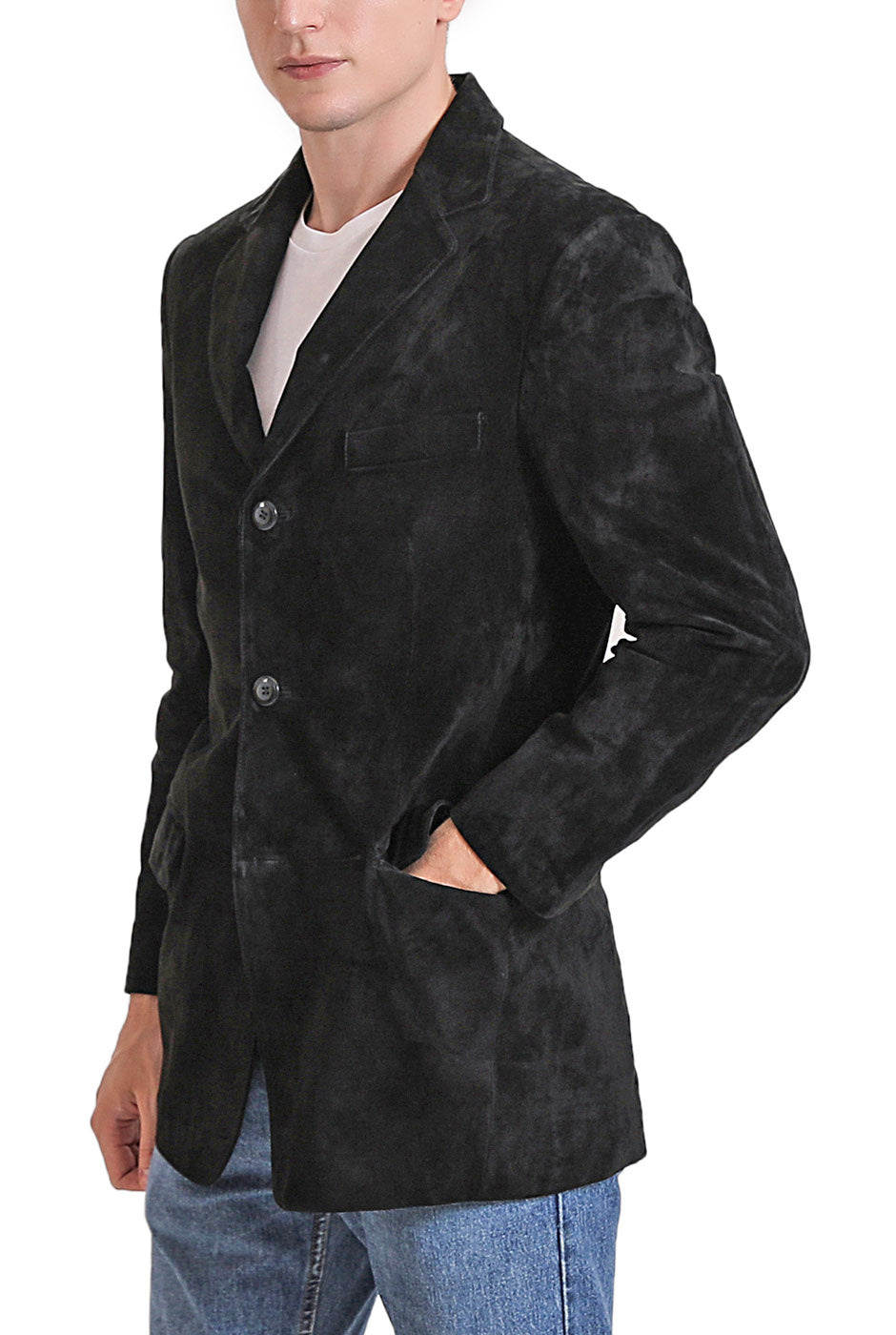 BGSD Men Robert Three-Button Suede Leather Blazer