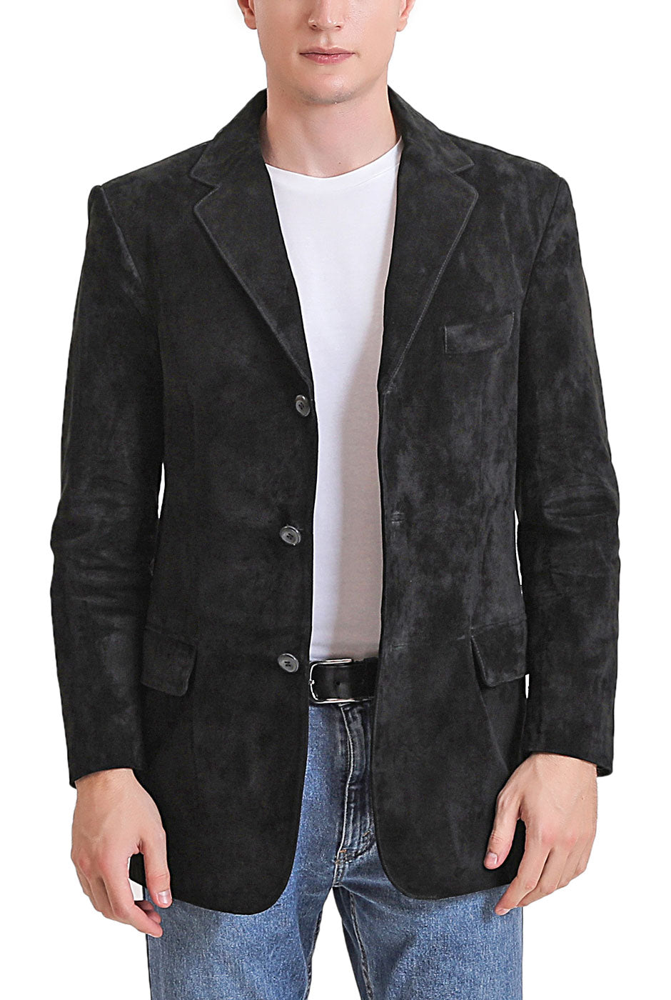 BGSD Men Robert Three-Button Suede Leather Blazer