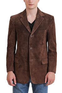 BGSD Men Robert Three-Button Suede Leather Blazer