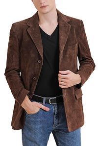 BGSD Men Robert Three-Button Suede Leather Blazer