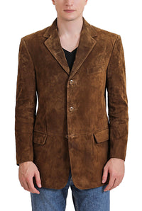 BGSD Men Robert Three-Button Suede Leather Blazer