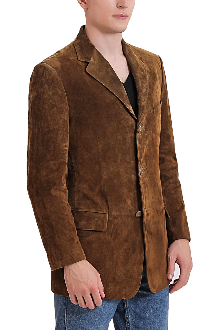 BGSD Men Robert Three-Button Suede Leather Blazer