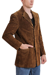 BGSD Men Robert Three-Button Suede Leather Blazer