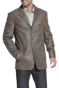 BGSD Men Nathan Three-Button Distressed Cowhide Leather Blazer