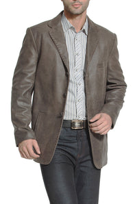 BGSD Men Nathan Three-Button Distressed Cowhide Leather Blazer