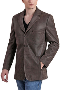 BGSD Men Nathan Three-Button Distressed Cowhide Leather Blazer