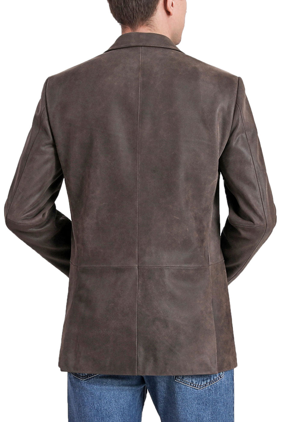 BGSD Men Nathan Three-Button Distressed Cowhide Leather Blazer