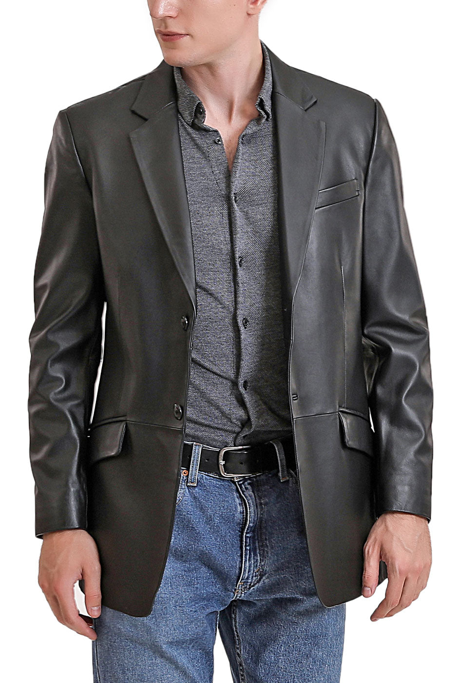 BGSD Men Benji Two-Button Lambskin Leather Blazer – Luxury Lane