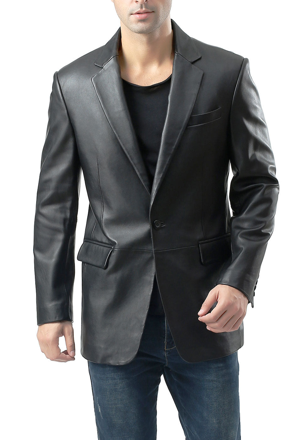 BGSD Men Nicholas One-Button Lambskin Leather Blazer