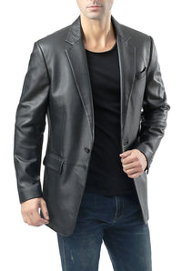 BGSD Men Nicholas One-Button Lambskin Leather Blazer